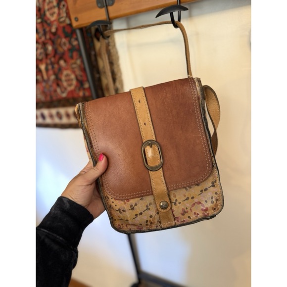 Patricia Nash Floral Venezia Crossbody Bag Brown Leather Handbag Pockets - Picture 1 of 6